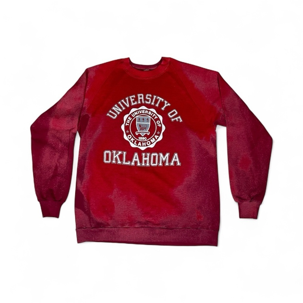 University of Oklahoma Red Sweater with distressed tie dye look